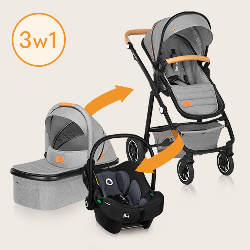 lionelo Amber 3 w 1 Black Silver — Wózek wielofunkcyjny